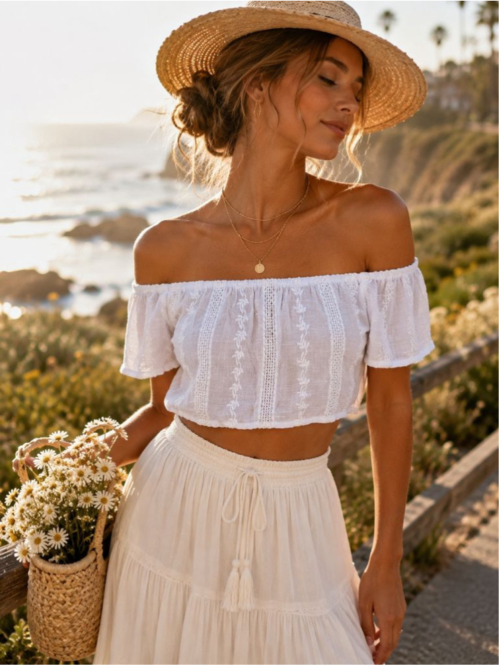 Forever 21 Boho Off Shoulder Embroidered Crop Top White Festival Cottagecore S